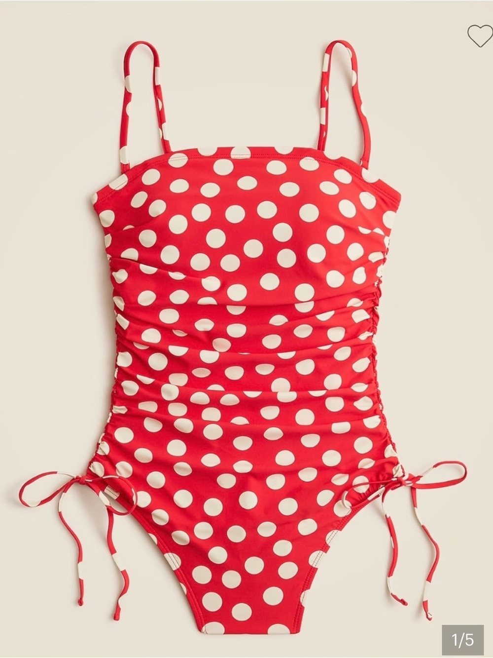 NWT J.Crew Gemma ruched bandeau one-piece in red dot print
